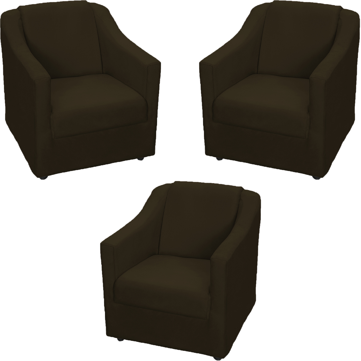 Kit 3 Poltronas Decorativa Para Sala Recepção Manicure Consultório Mila Suede Marrom Pés De Plástico Cromado