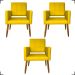 Kit 3 Poltronas Decorativas Confortáveis Para Sala Isa Suede Amarelo Pé Castanho - Clique E Decore