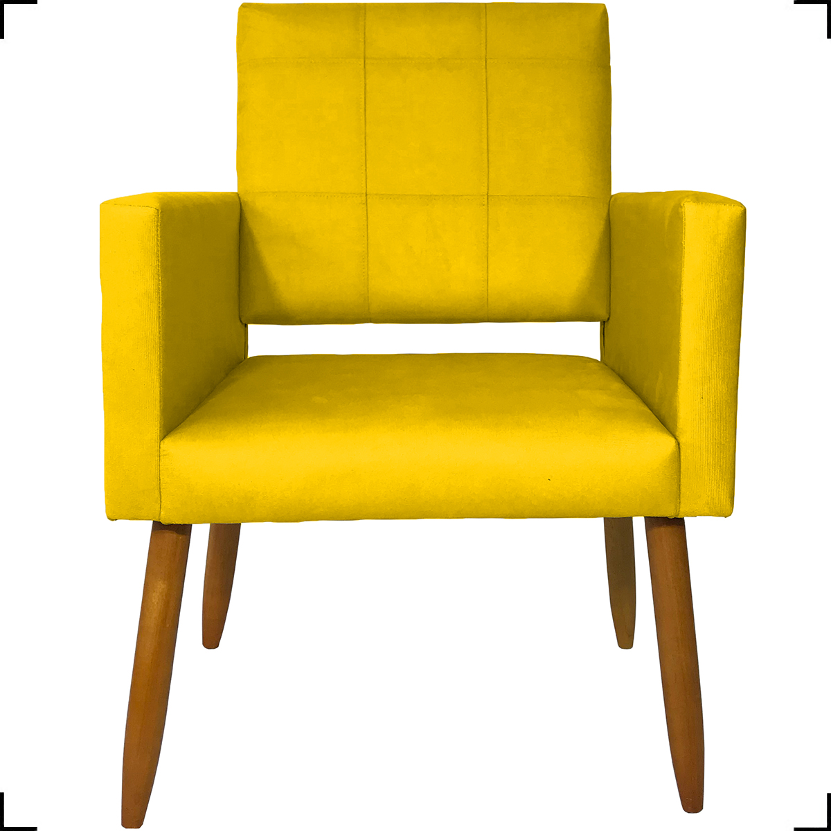 Kit 3 Poltronas Decorativas Confortáveis Para Sala Isa Suede Amarelo Pé Castanho - Clique E Decore
