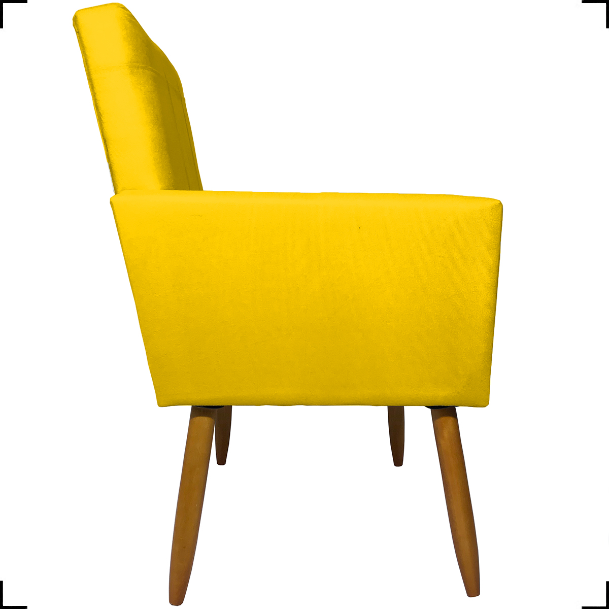Kit 3 Poltronas Decorativas Confortáveis Para Sala Isa Suede Amarelo Pé Castanho - Clique E Decore