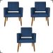 Kit 3 Poltronas Decorativas Confortáveis Para Sala Isa Suede Azul Marinho Pé Castanho - Clique E Decore