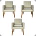 Kit 3 Poltronas Decorativas Confortáveis Para Sala Isa Suede Bege Pé Castanho - Clique E Decore