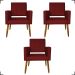 Kit 3 Poltronas Decorativas Confortáveis Para Sala Isa Suede Bordô Pé Castanho - Clique E Decore