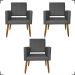 Kit 3 Poltronas Decorativas Confortáveis Para Sala Isa Suede Cinza Pé Castanho - Clique E Decore