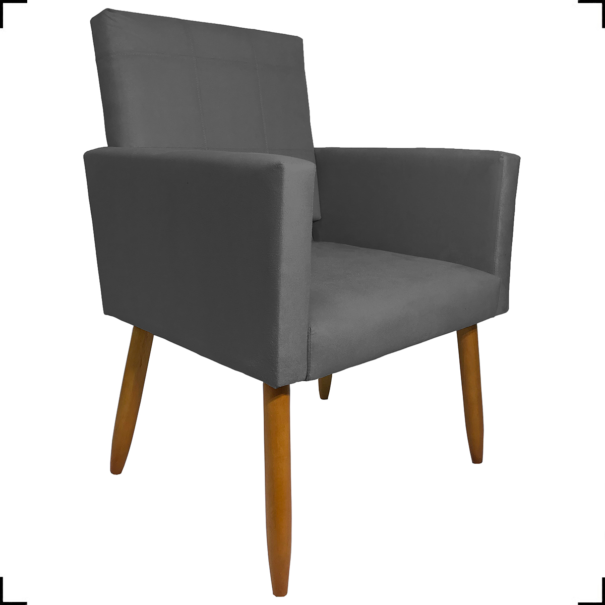 Kit 3 Poltronas Decorativas Confortáveis Para Sala Isa Suede Cinza Pé Castanho - Clique E Decore