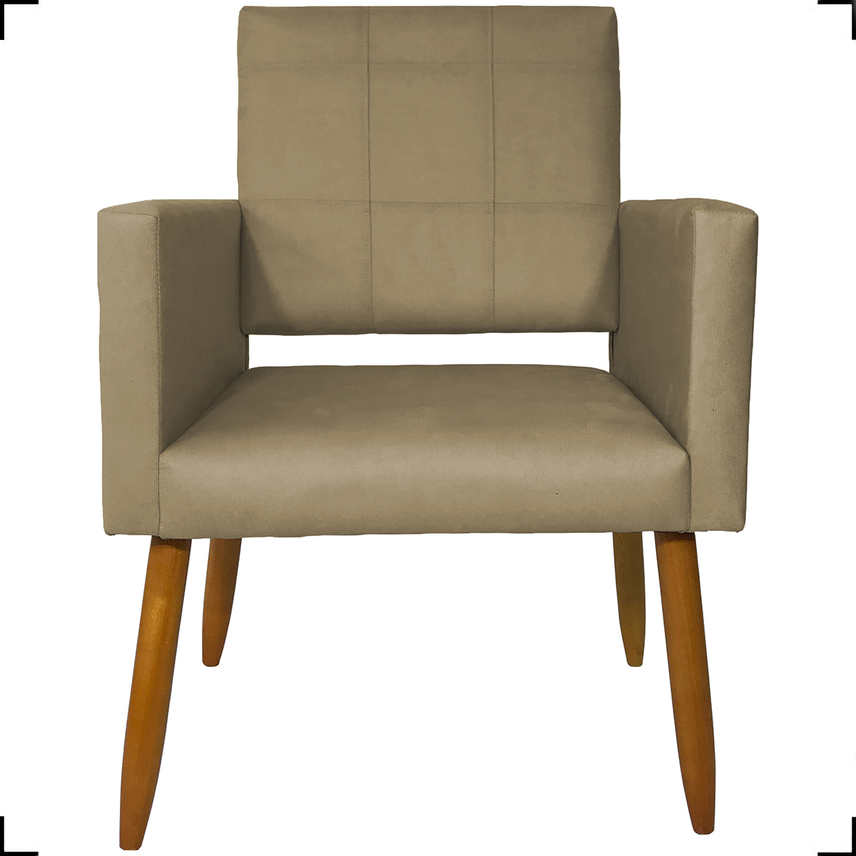 Kit 3 Poltronas Decorativas Confortáveis Para Sala Isa Suede Nude Pé Castanho - Clique E Decore