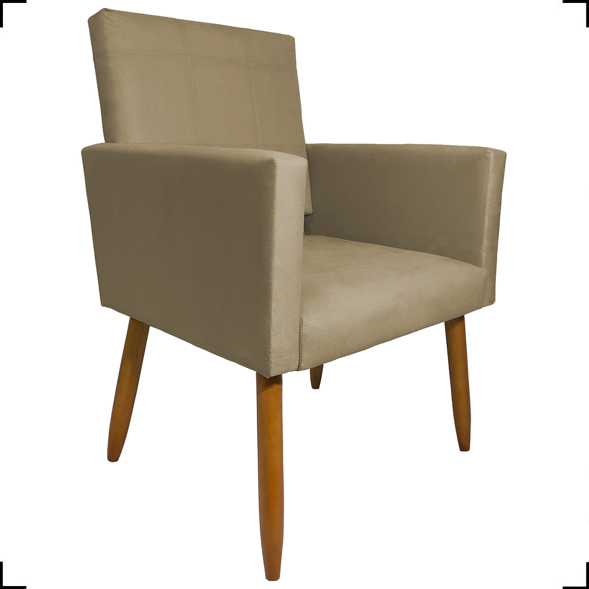 Kit 3 Poltronas Decorativas Confortáveis Para Sala Isa Suede Nude Pé Castanho - Clique E Decore