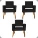 Kit 3 Poltronas Decorativas Confortáveis Para Sala Isa Suede Preto Pé Castanho - Clique E Decore