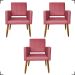 Kit 3 Poltronas Decorativas Confortáveis Para Sala Isa Suede Rosê Pé Castanho - Clique E Decore