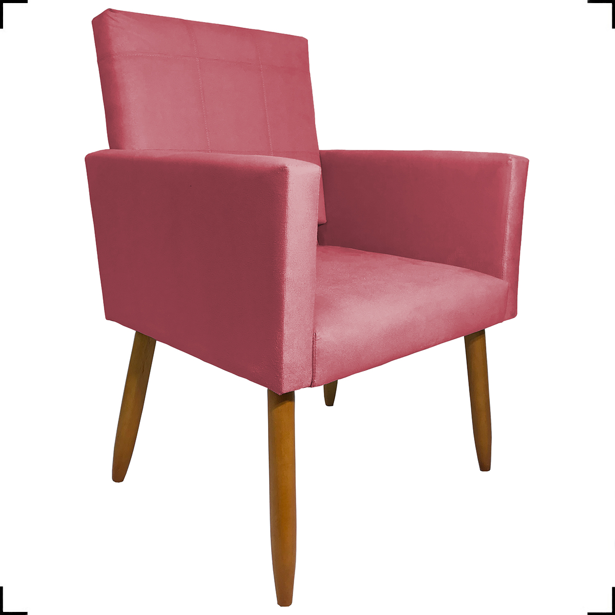 Kit 3 Poltronas Decorativas Confortáveis Para Sala Isa Suede Rosê Pé Castanho - Clique E Decore