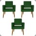 Kit 3 Poltronas Decorativas Confortáveis Para Sala Isa Suede Verde Pé Castanho - Clique E Decore