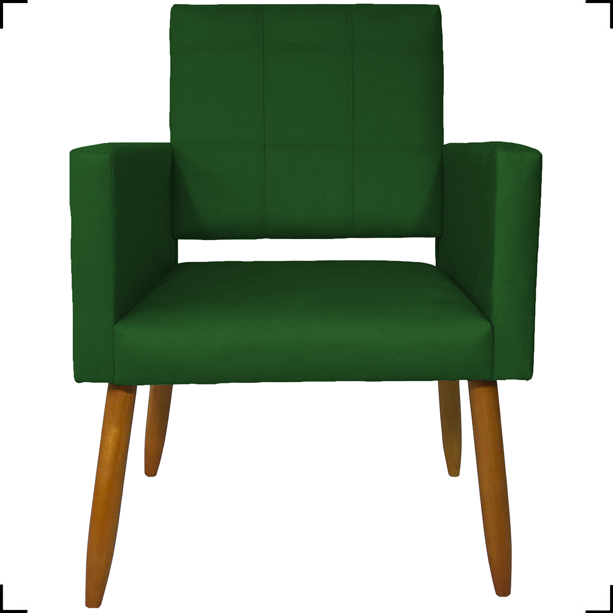 Kit 3 Poltronas Decorativas Confortáveis Para Sala Isa Suede Verde Pé Castanho - Clique E Decore