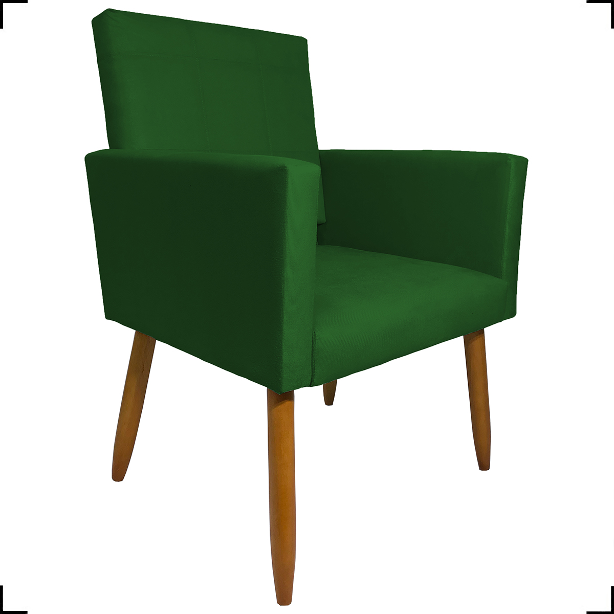 Kit 3 Poltronas Decorativas Confortáveis Para Sala Isa Suede Verde Pé Castanho - Clique E Decore