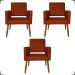 Kit 3 Poltronas Decorativas Confortáveis Para Sala Isa Suede Vermelho Pé Castanho - Clique E Decore