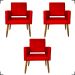 Kit 3 Poltronas Decorativas Confortáveis Para Sala Isa Suede Vermelho Pé Castanho - Clique E Decore