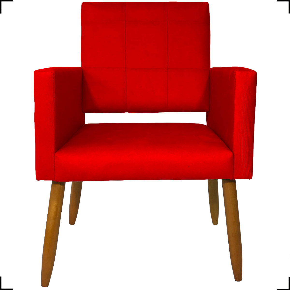 Kit 3 Poltronas Decorativas Confortáveis Para Sala Isa Suede Vermelho Pé Castanho - Clique E Decore