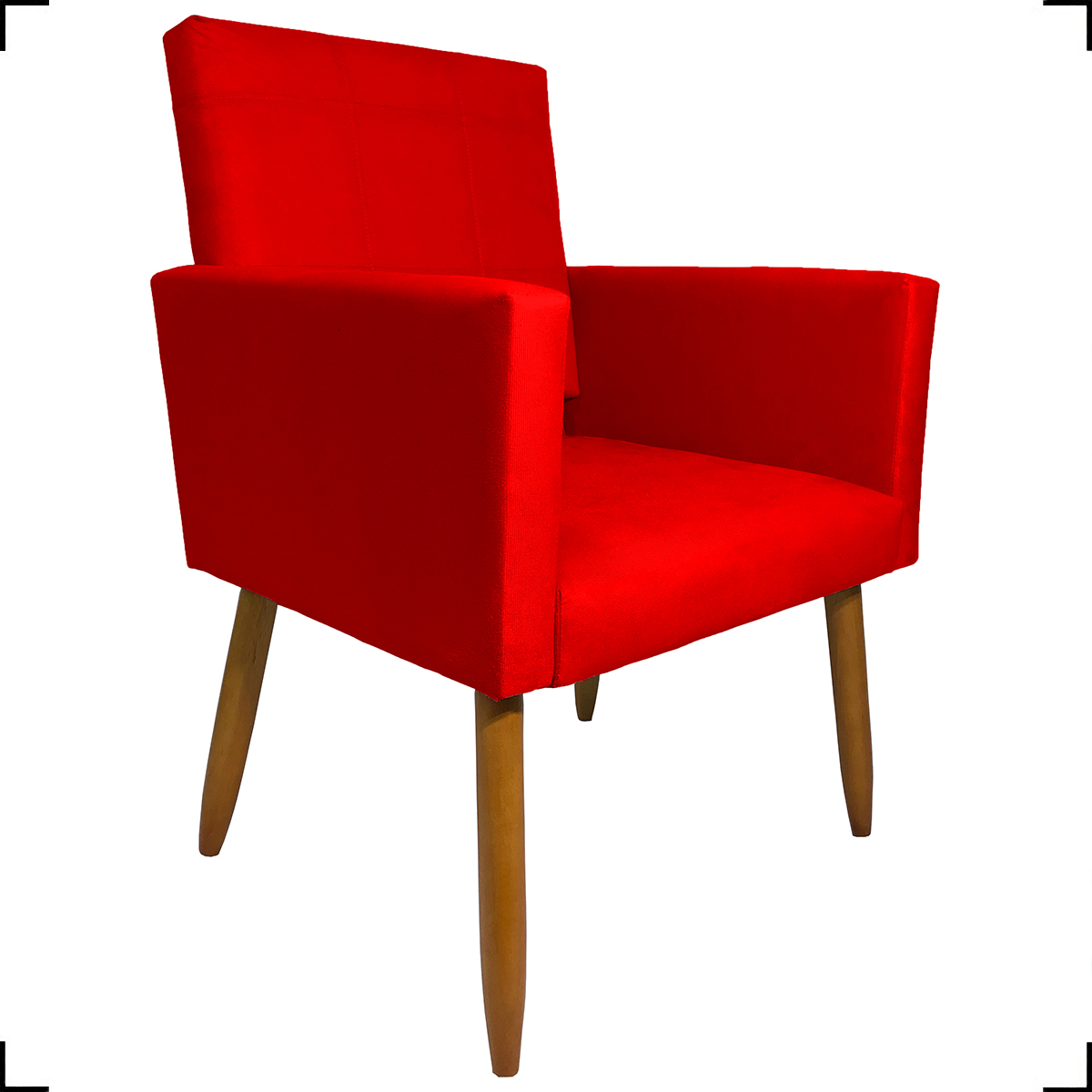 Kit 3 Poltronas Decorativas Confortáveis Para Sala Isa Suede Vermelho Pé Castanho - Clique E Decore
