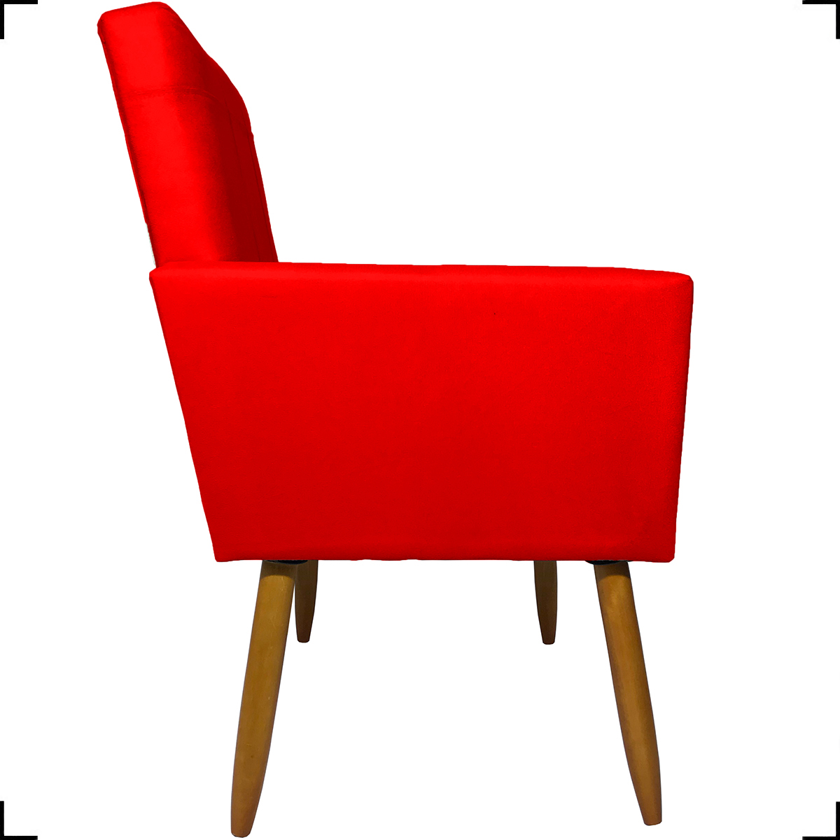 Kit 3 Poltronas Decorativas Confortáveis Para Sala Isa Suede Vermelho Pé Castanho - Clique E Decore