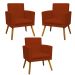 Kit 3 Poltronas Decorativas Para Sala Nina, Manicure, Quarto Com Base Suede Terracota Pé Castanho - Clique E Decore