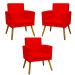 Kit 3 Poltronas Decorativas Para Sala Nina, Manicure, Quarto Com Base Suede Vermelho Pé Castanho - Clique E Decore
