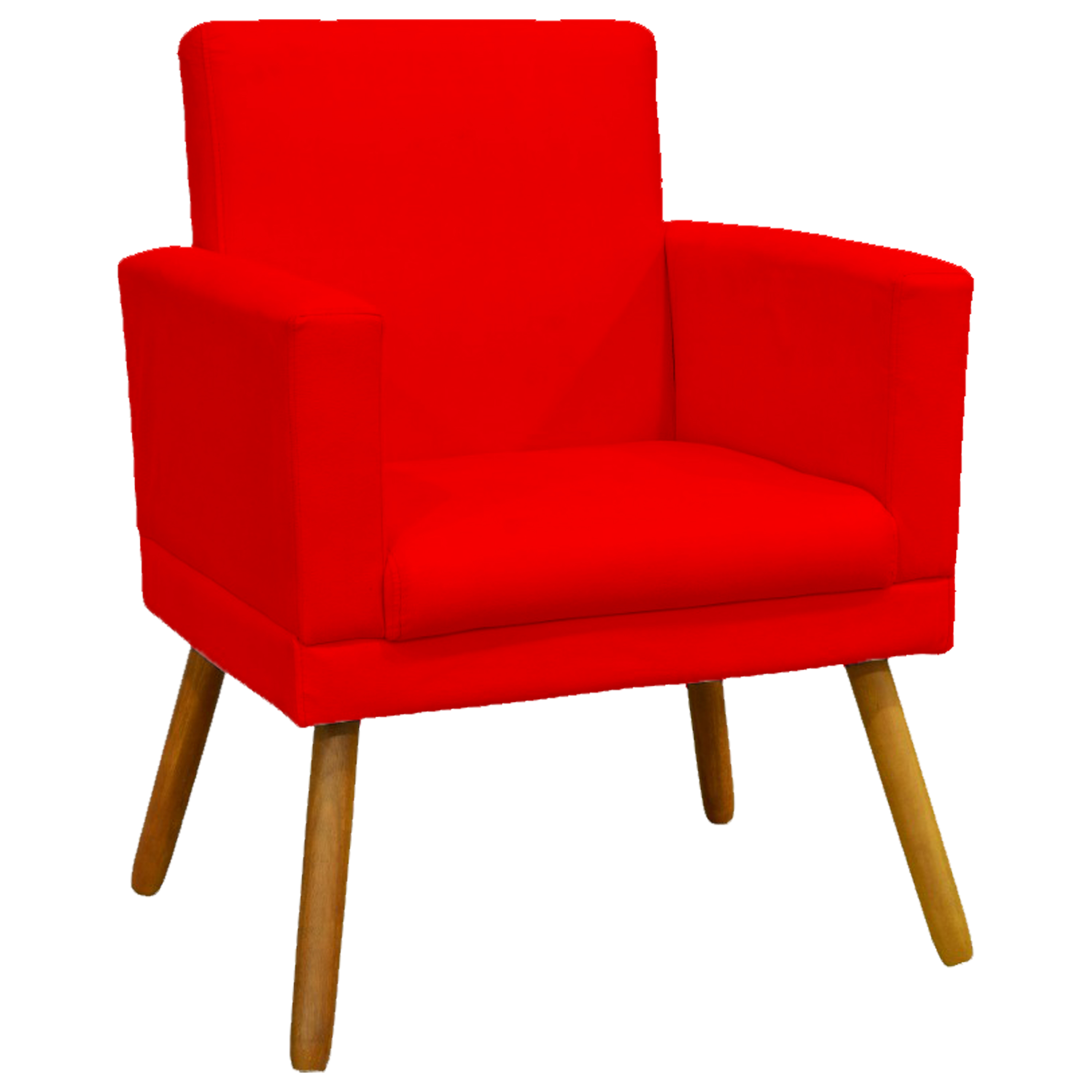 Kit 3 Poltronas Decorativas Para Sala Nina, Manicure, Quarto Com Base Suede Vermelho Pé Castanho - Clique E Decore