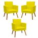 Kit 3 Poltronas Decorativas Para Sala, Manicure, Quarto Nina Com Base Suede Amarelo Pé Castanho - Clique E Decore