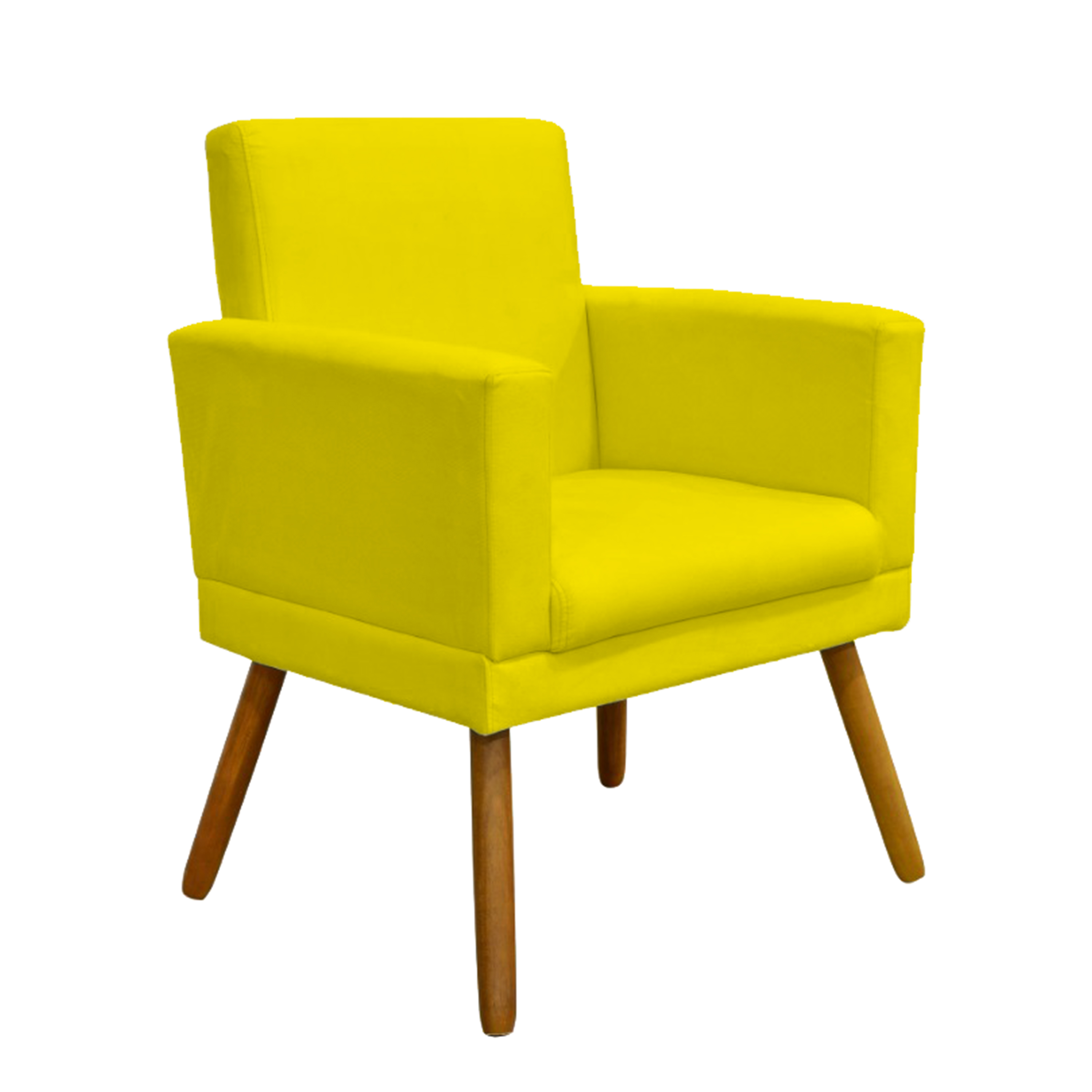 Kit 3 Poltronas Decorativas Para Sala, Manicure, Quarto Nina Com Base Suede Amarelo Pé Castanho - Clique E Decore