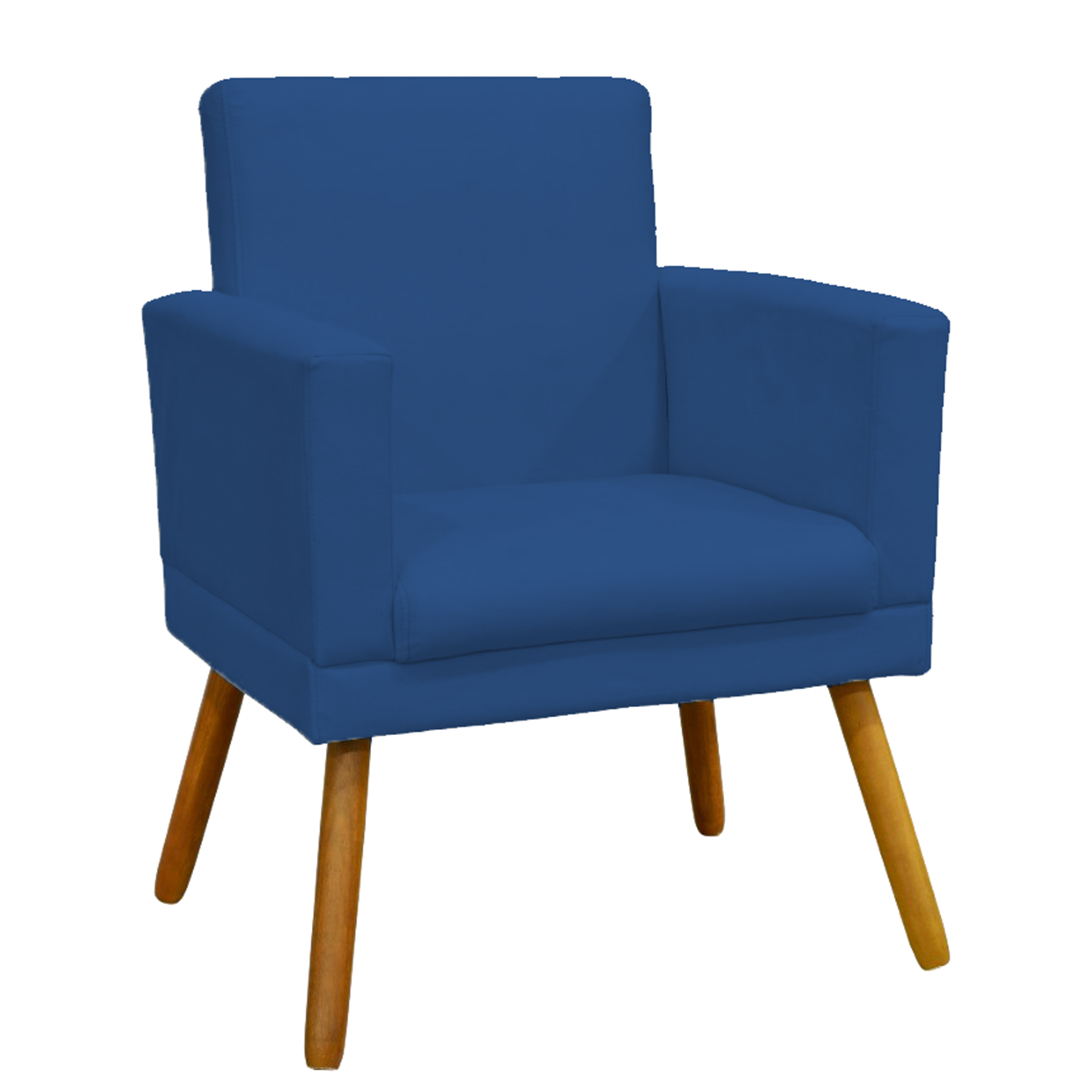 Kit 3 Poltronas Decorativas Para Sala, Manicure, Quarto Nina Com Base Suede Azul Marinho Pé Castanho - Clique E Decore