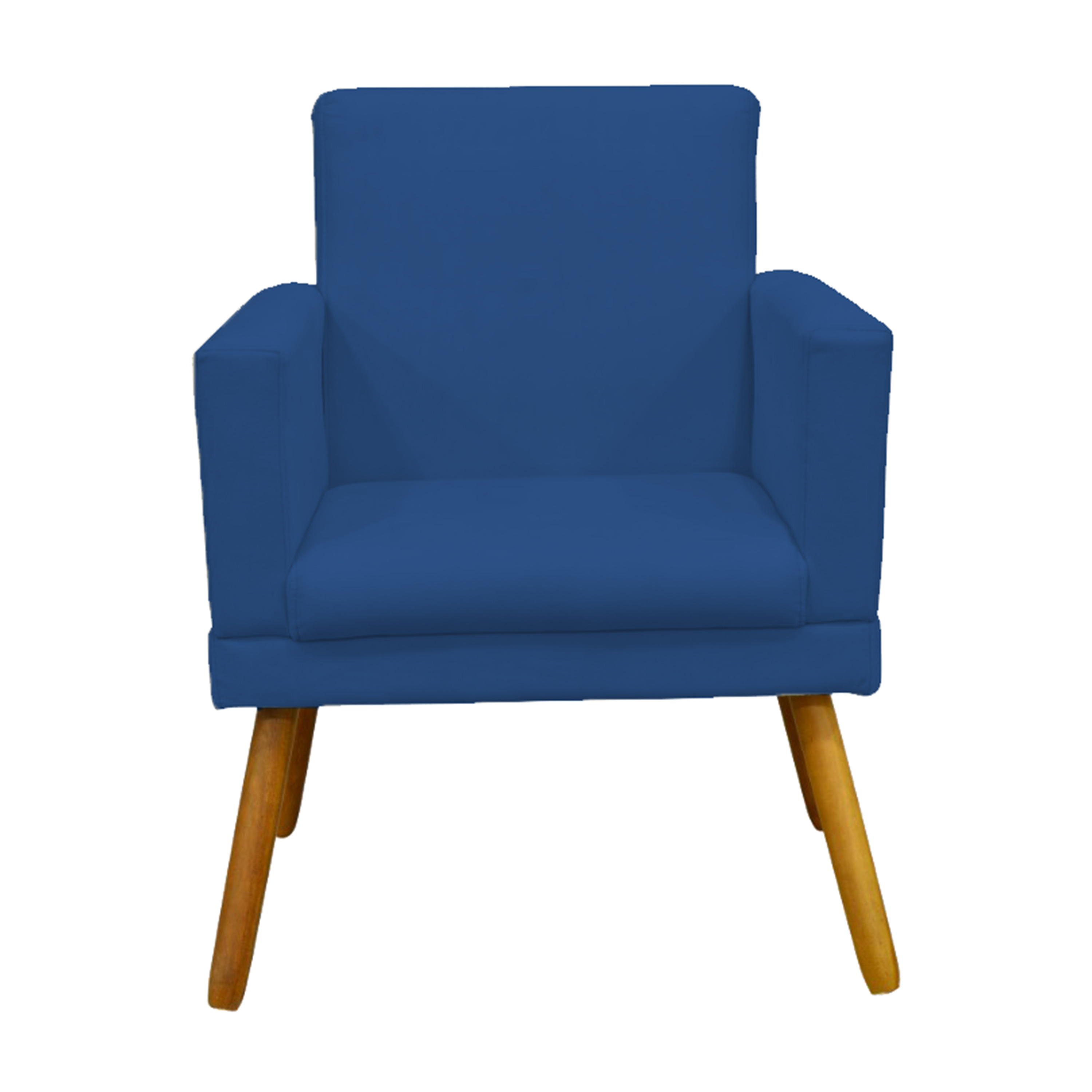 Kit 3 Poltronas Decorativas Para Sala, Manicure, Quarto Nina Com Base Suede Azul Marinho Pé Castanho - Clique E Decore