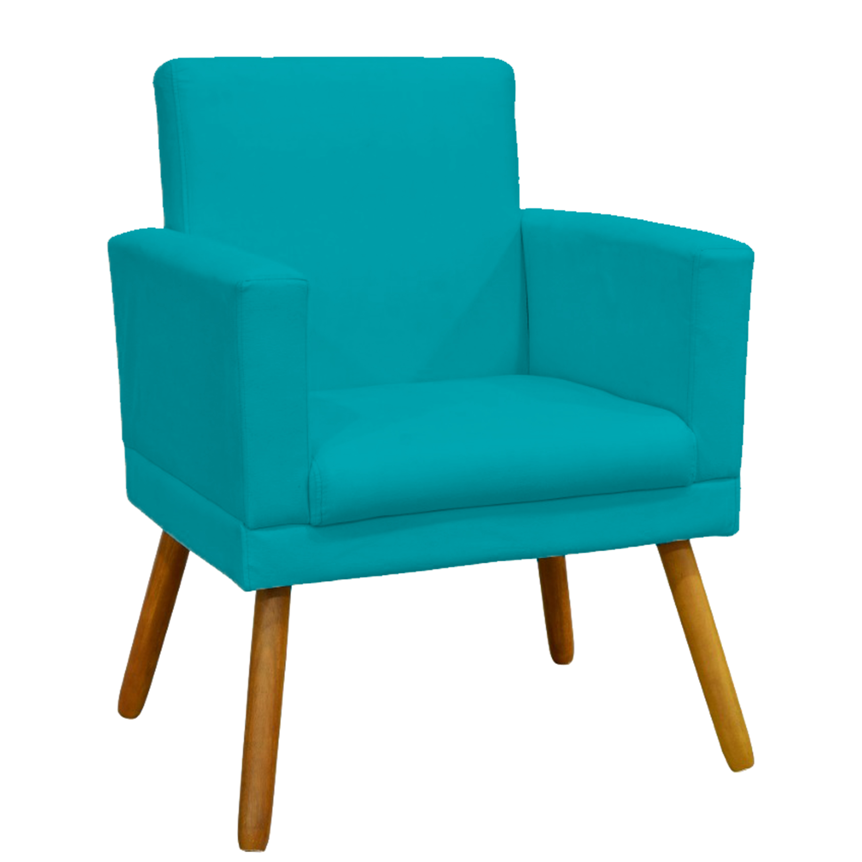 Kit 3 Poltronas Decorativas Para Sala, Manicure, Quarto Nina Com Base Suede Azul Turquesa Pé Castanho - Clique E Decore