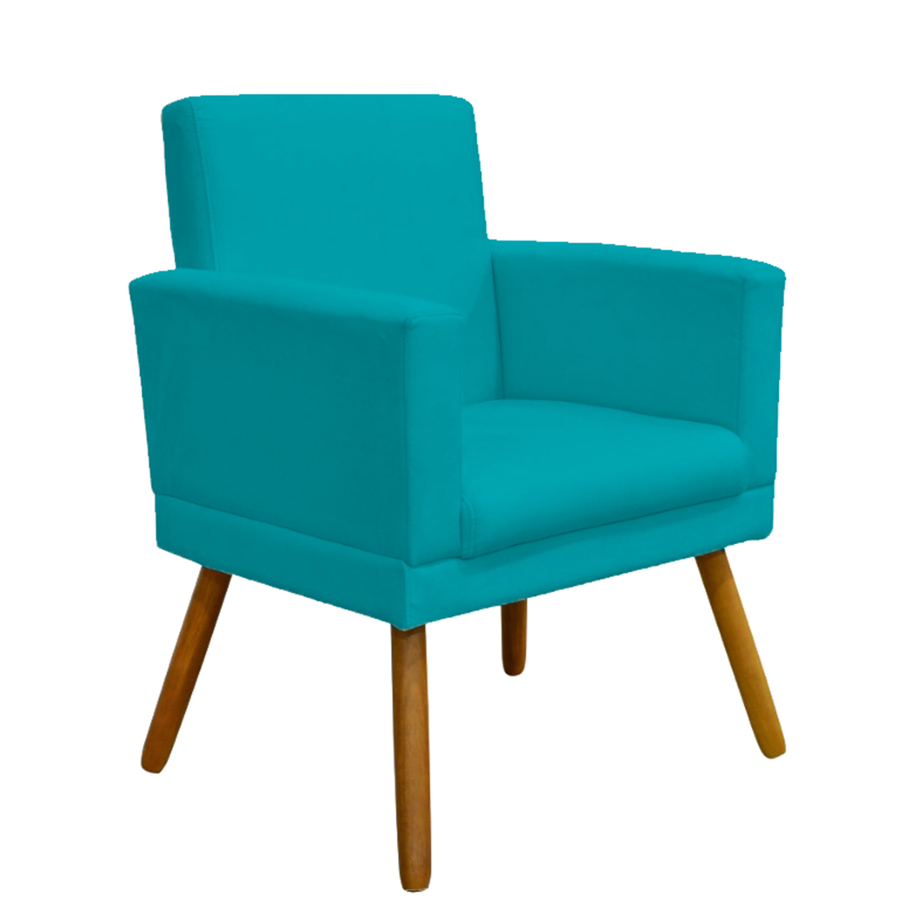 Kit 3 Poltronas Decorativas Para Sala, Manicure, Quarto Nina Com Base Suede Azul Turquesa Pé Castanho - Clique E Decore
