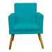 Kit 3 Poltronas Decorativas Para Sala, Manicure, Quarto Nina Com Base Suede Azul Turquesa Pé Castanho - Clique E Decore
