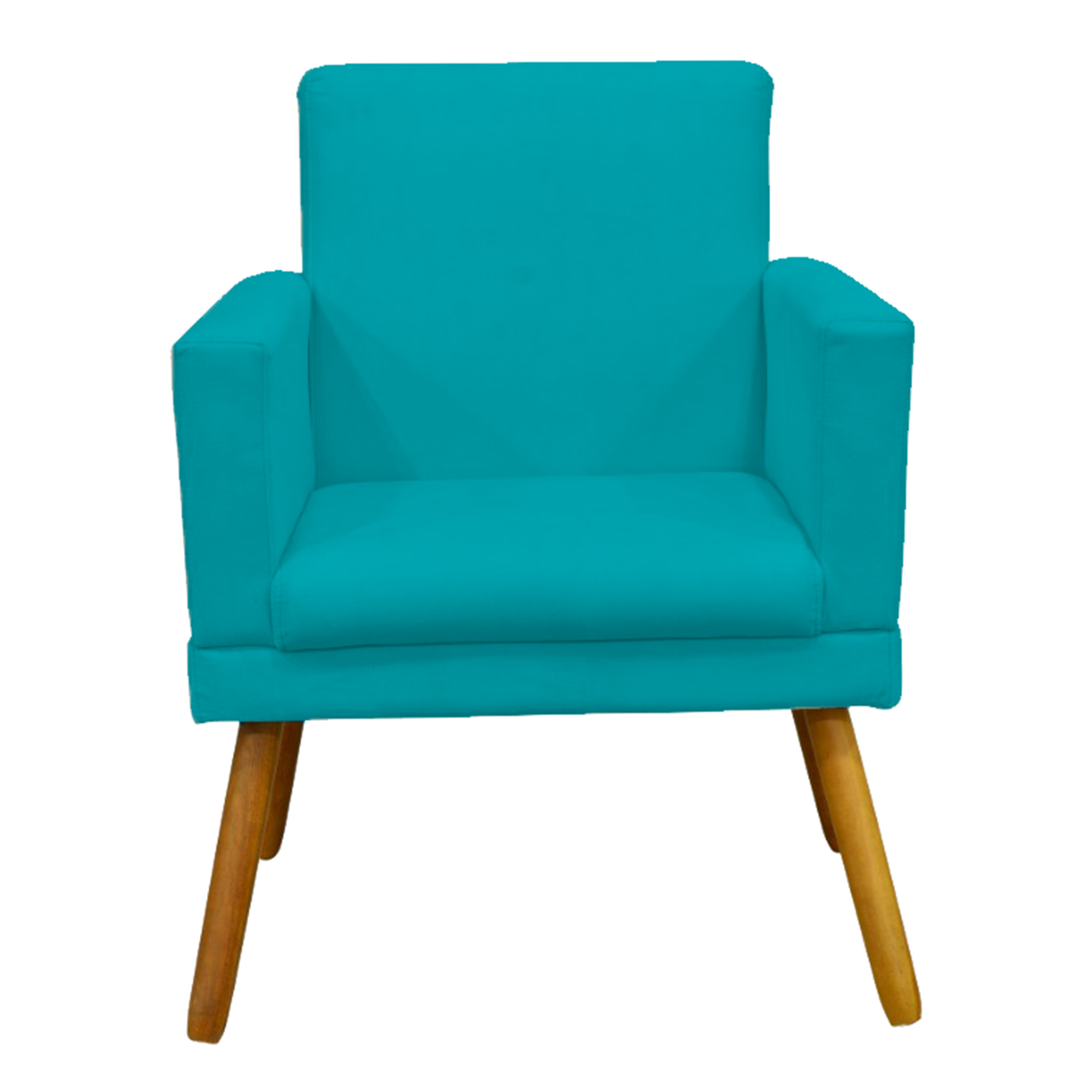 Kit 3 Poltronas Decorativas Para Sala, Manicure, Quarto Nina Com Base Suede Azul Turquesa Pé Castanho - Clique E Decore