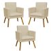 Kit 3 Poltronas Decorativas Para Sala, Manicure, Quarto Nina Com Base Suede Bege Pé Castanho - Clique E Decore