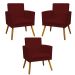 Kit 3 Poltronas Decorativas Para Sala, Manicure, Quarto Nina Com Base Suede Bordô Pé Castanho - Clique E Decore