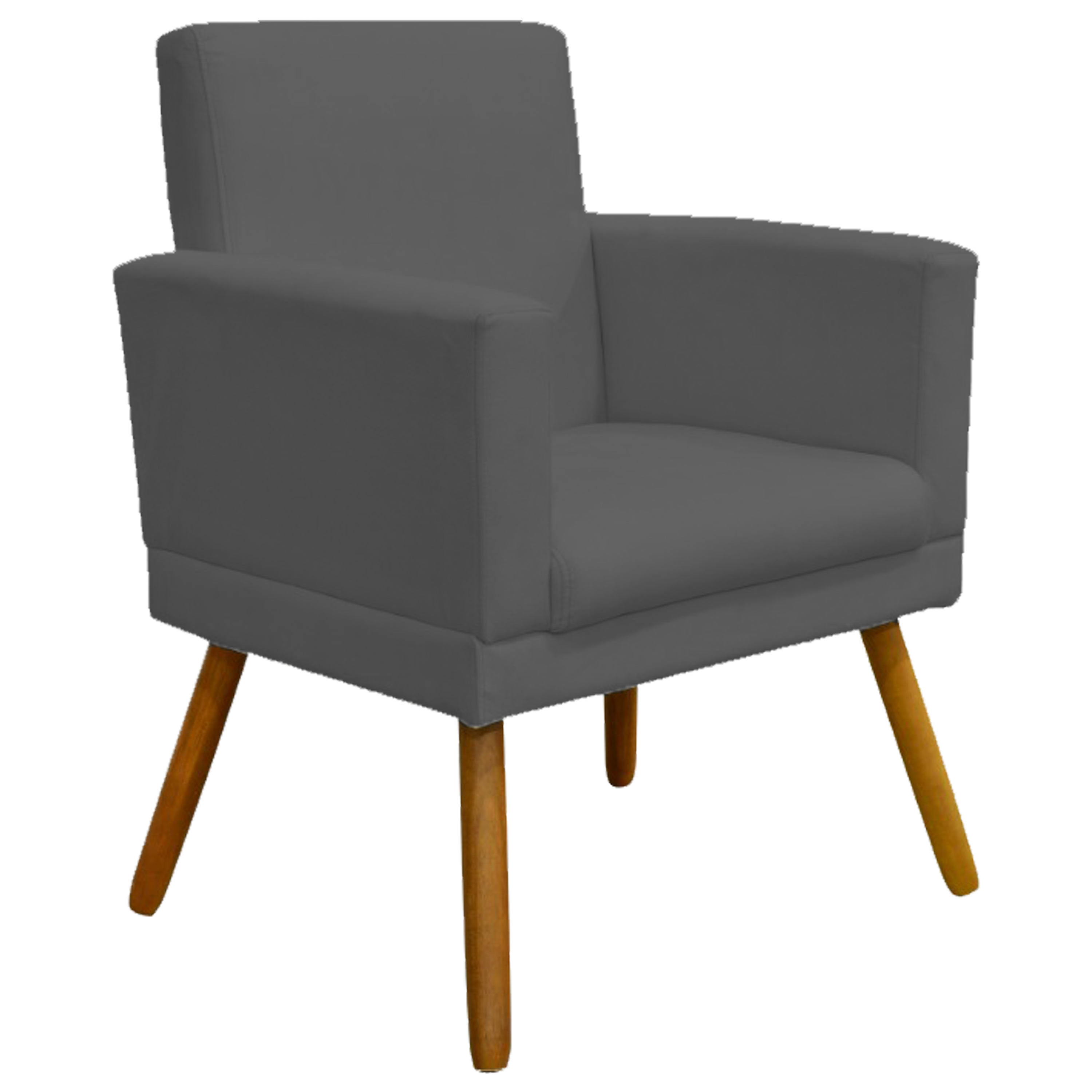 Kit 3 Poltronas Decorativas Para Sala, Manicure, Quarto Nina Com Base Suede Cinza Pé Castanho - Clique E Decore