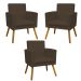 Kit 3 Poltronas Decorativas Para Sala, Manicure, Quarto Nina Com Base Suede Marrom Pé Castanho - Clique E Decore
