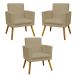 Kit 3 Poltronas Decorativas Para Sala, Manicure, Quarto Nina Com Base Suede Nude Pé Castanho - Clique E Decore