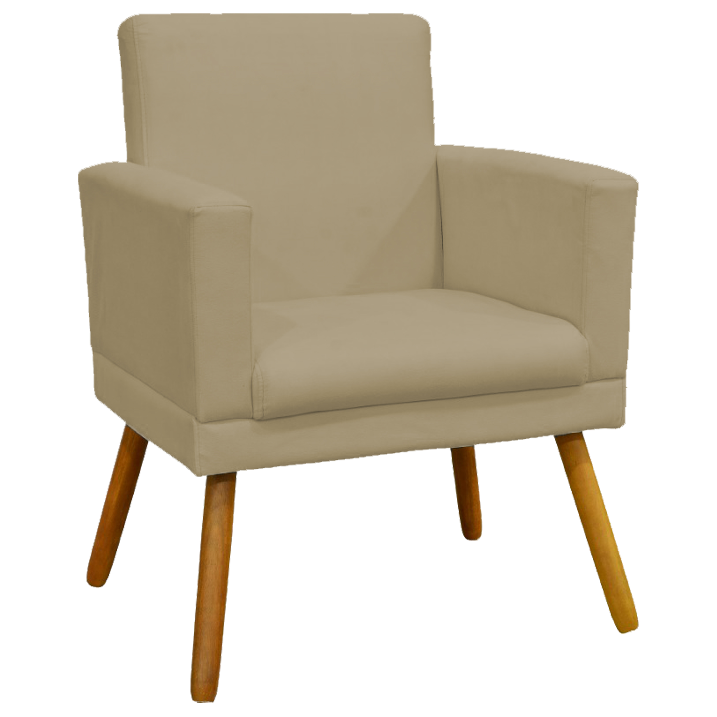 Kit 3 Poltronas Decorativas Para Sala, Manicure, Quarto Nina Com Base Suede Nude Pé Castanho - Clique E Decore