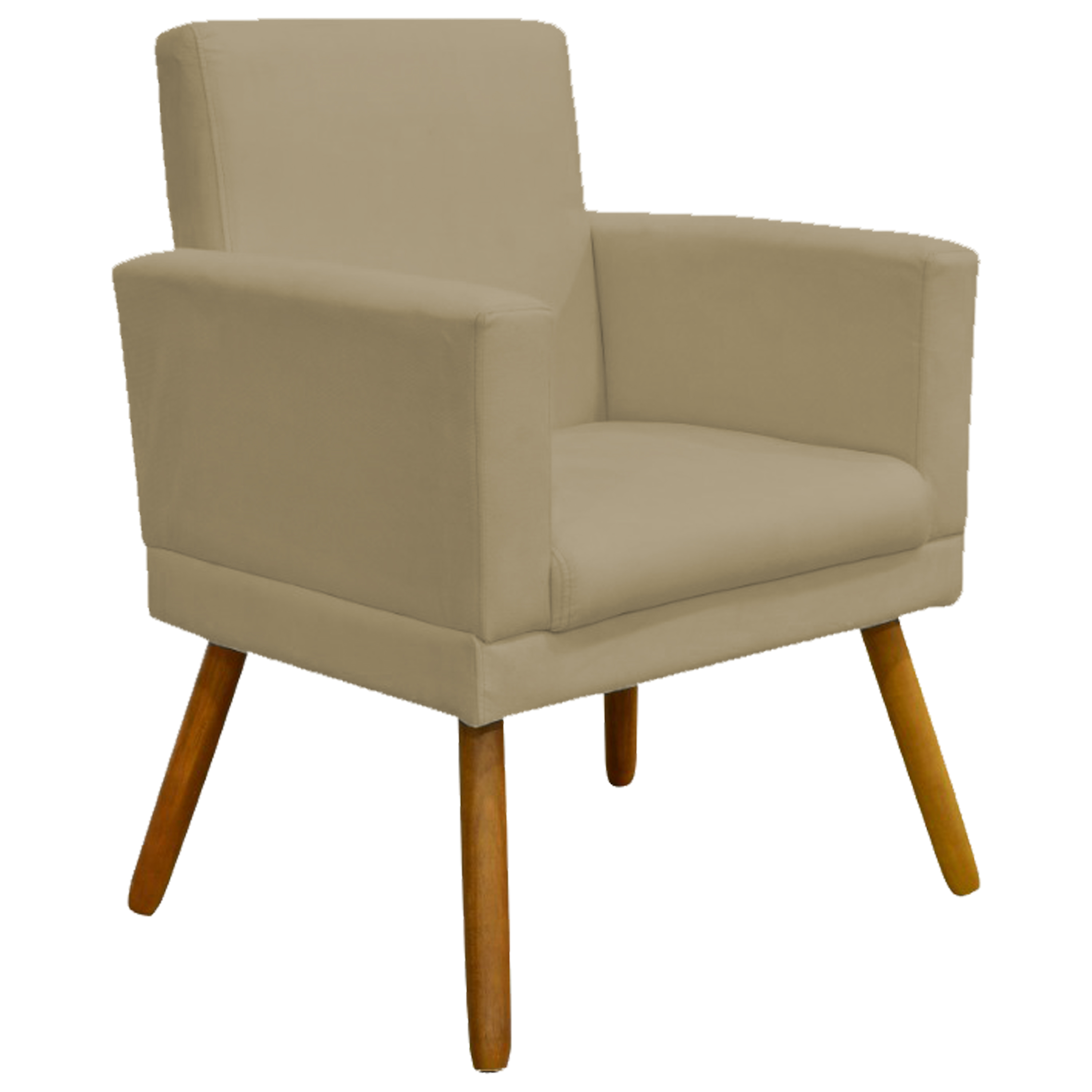 Kit 3 Poltronas Decorativas Para Sala, Manicure, Quarto Nina Com Base Suede Nude Pé Castanho - Clique E Decore