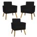 Kit 3 Poltronas Decorativas Para Sala, Manicure, Quarto Nina Com Base Suede Preto Pé Castanho - Clique E Decore