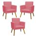 Kit 3 Poltronas Decorativas Para Sala, Manicure, Quarto Nina Com Base Suede Rosê Pé Castanho - Clique E Decore