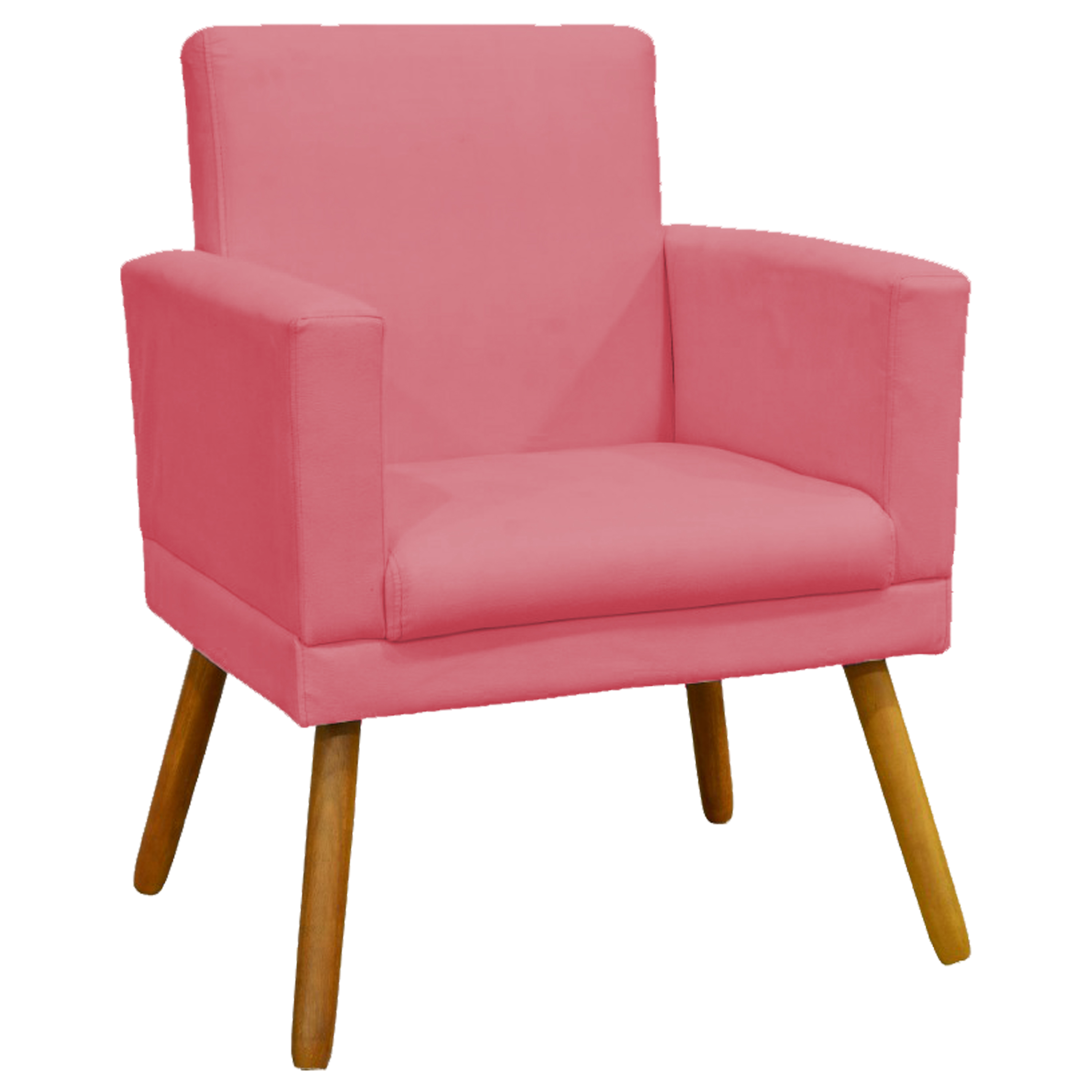 Kit 3 Poltronas Decorativas Para Sala, Manicure, Quarto Nina Com Base Suede Rosê Pé Castanho - Clique E Decore