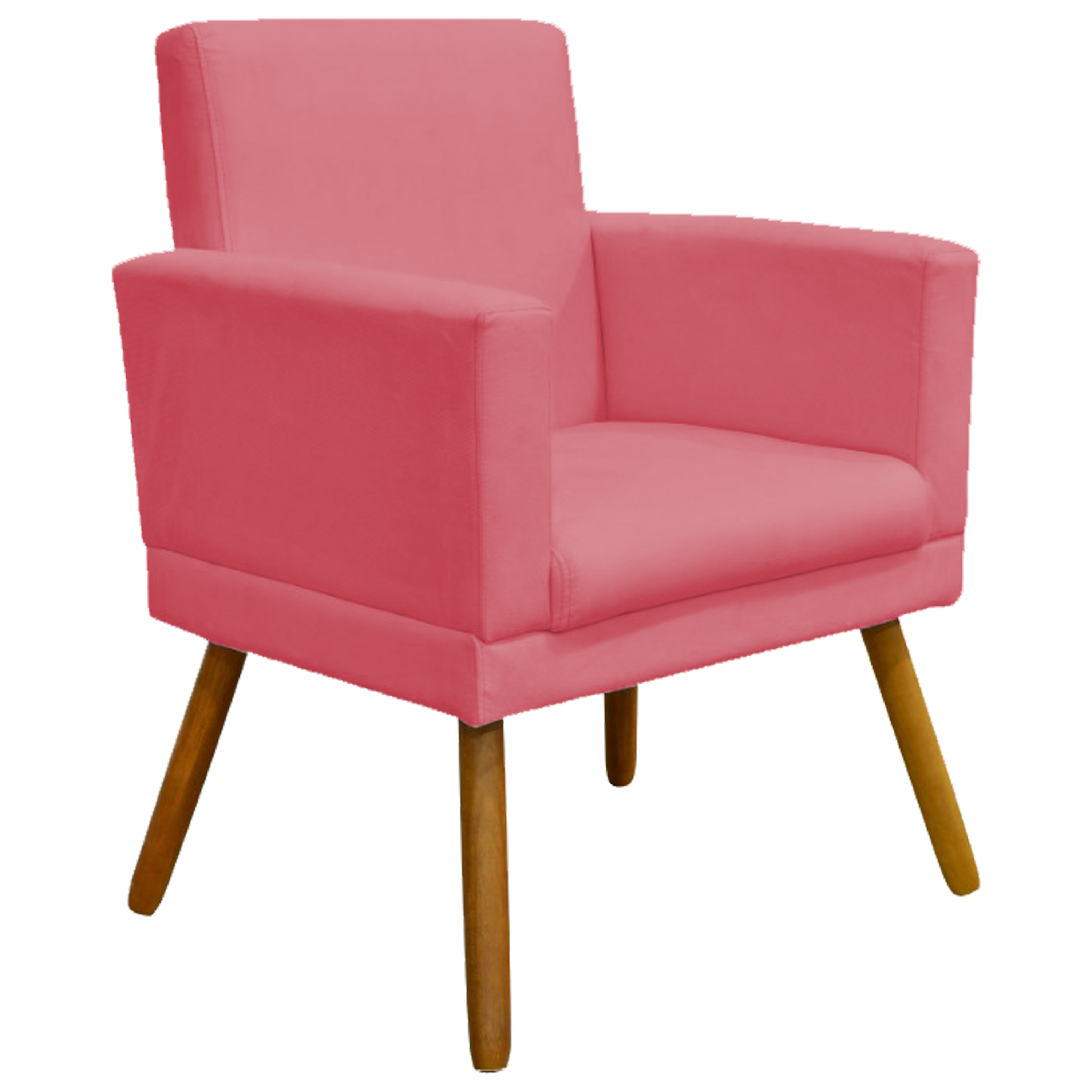 Kit 3 Poltronas Decorativas Para Sala, Manicure, Quarto Nina Com Base Suede Rosê Pé Castanho - Clique E Decore