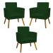 Kit 3 Poltronas Decorativas Para Sala, Manicure, Quarto Nina Com Base Suede Verde Pé Castanho - Clique E Decore