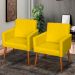 Kit 3 Poltronas Para Sala Decorativa Confortáveis Beatriz Suede Amarelo Pé Castanho - Clique E Decore