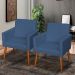 Kit 3 Poltronas Para Sala Decorativa Confortáveis Beatriz Suede Azul Marinho Pé Castanho - Clique E Decore