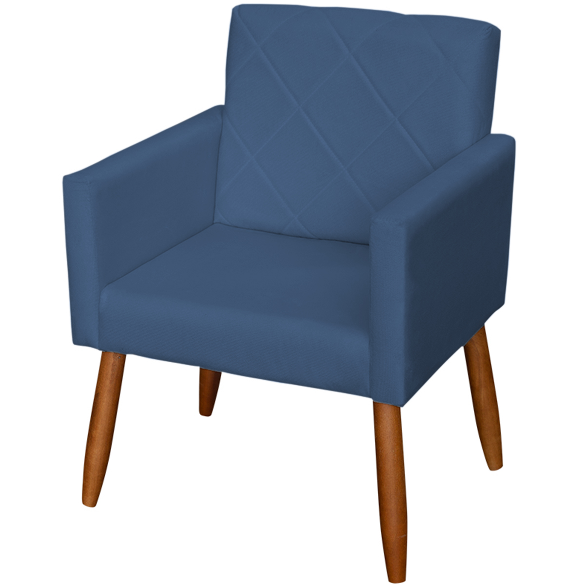 Kit 3 Poltronas Para Sala Decorativa Confortáveis Beatriz Suede Azul Marinho Pé Castanho - Clique E Decore