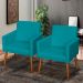 Kit 3 Poltronas Para Sala Decorativa Confortáveis Beatriz Suede Azul Turquesa Pé Castanho - Clique E Decore
