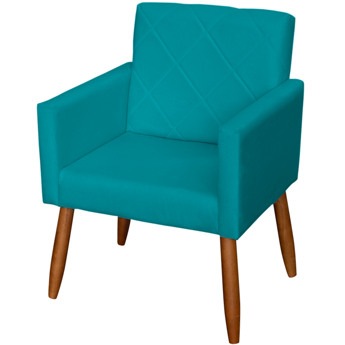 Kit 3 Poltronas Para Sala Decorativa Confortáveis Beatriz Suede Azul Turquesa Pé Castanho - Clique E Decore